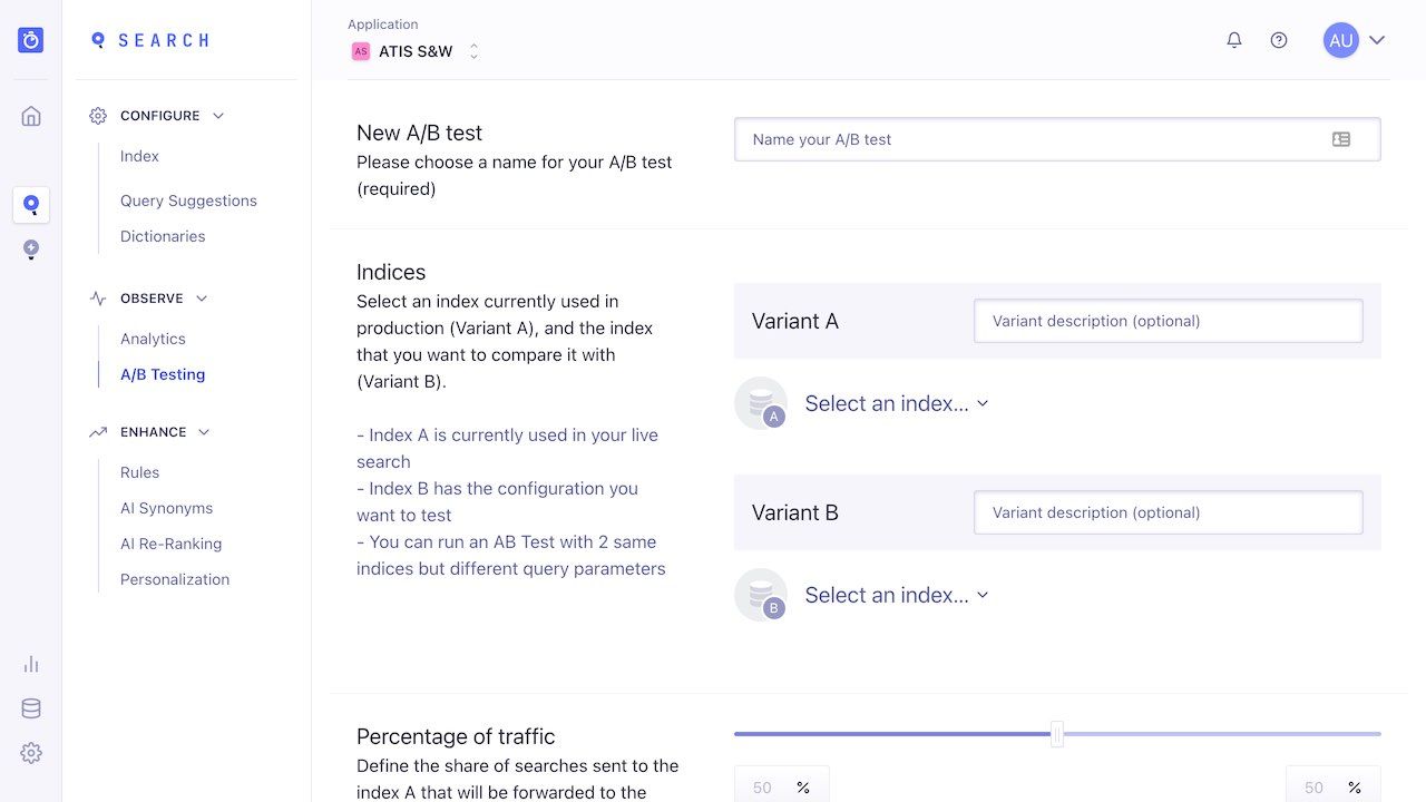 Creating an AB test on the dashboard