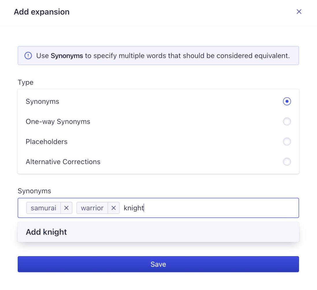 Adding three equivalent terms for a regular synonym.