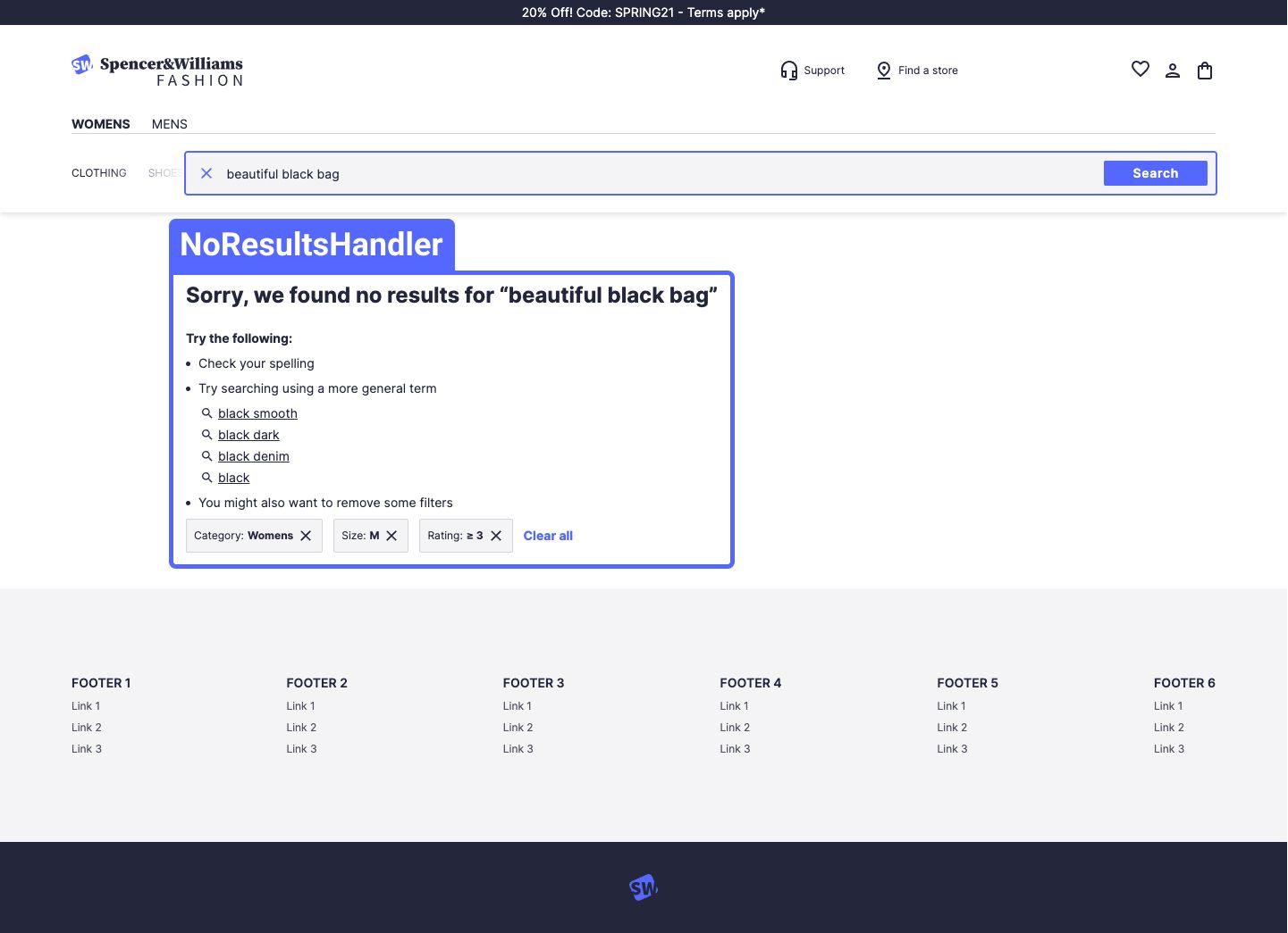 The NoResultsHandler component on desktop