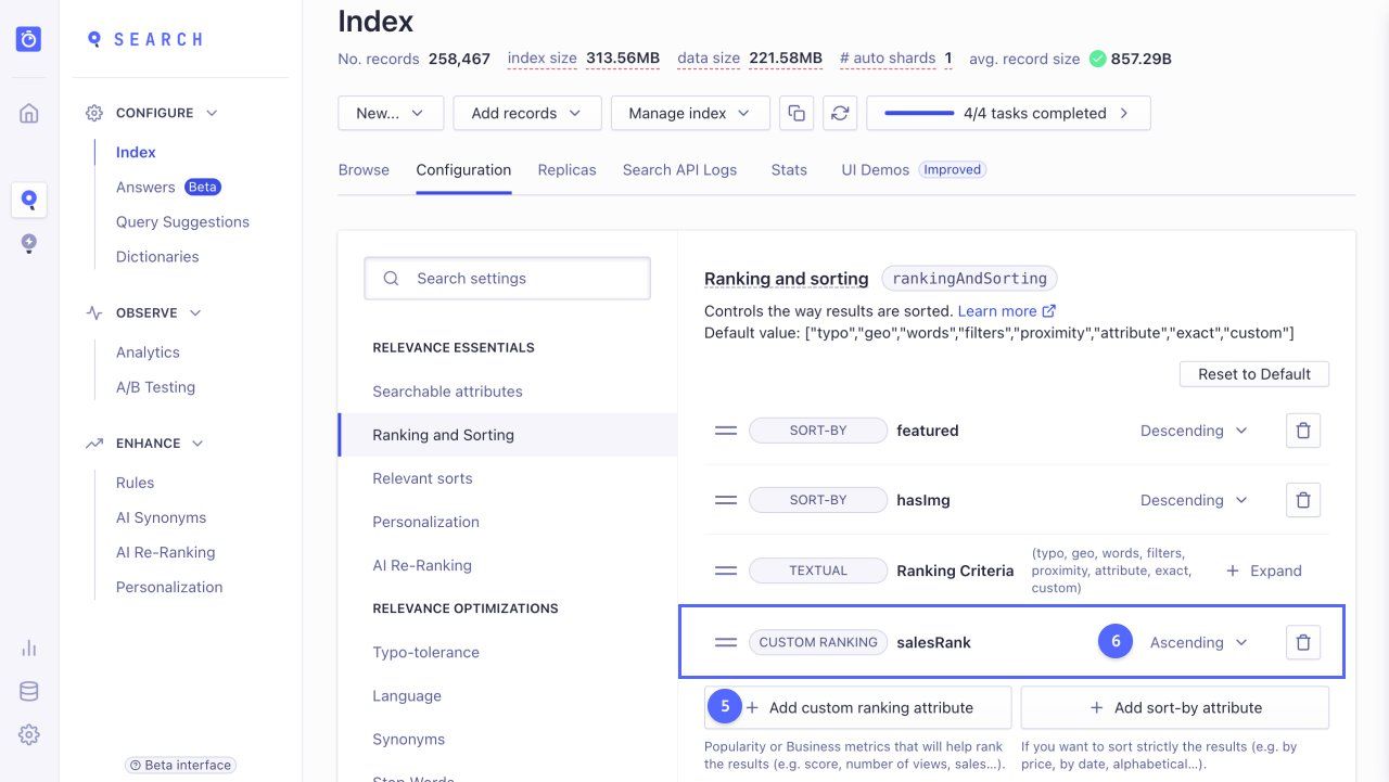 add custom ranking attributes in the dashboard