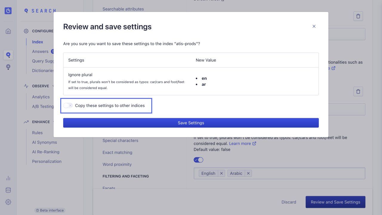 Forward index configuration changes to replica indices automatically