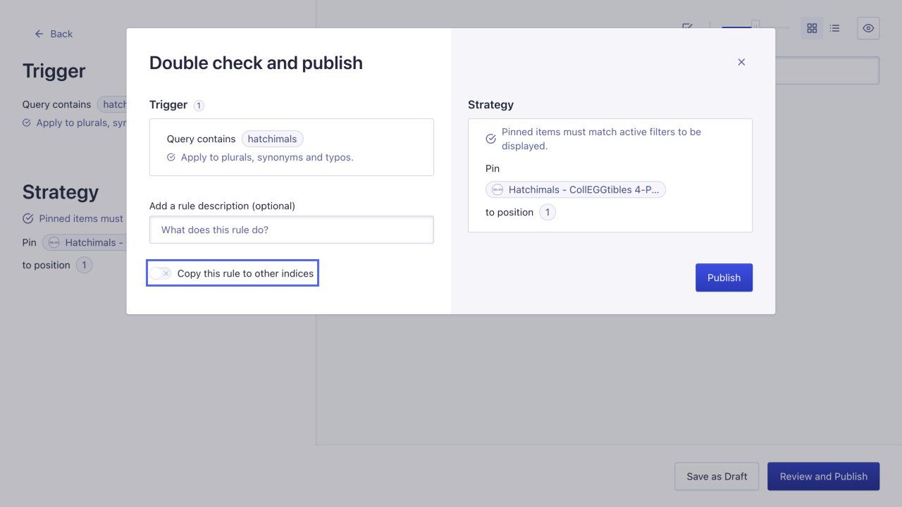 Review your changes and forward AI synonyms to your replica indices