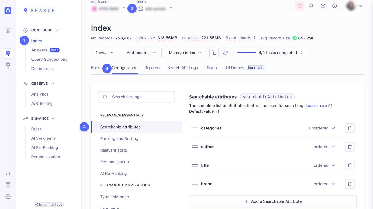 Configure searchable attributes for your index