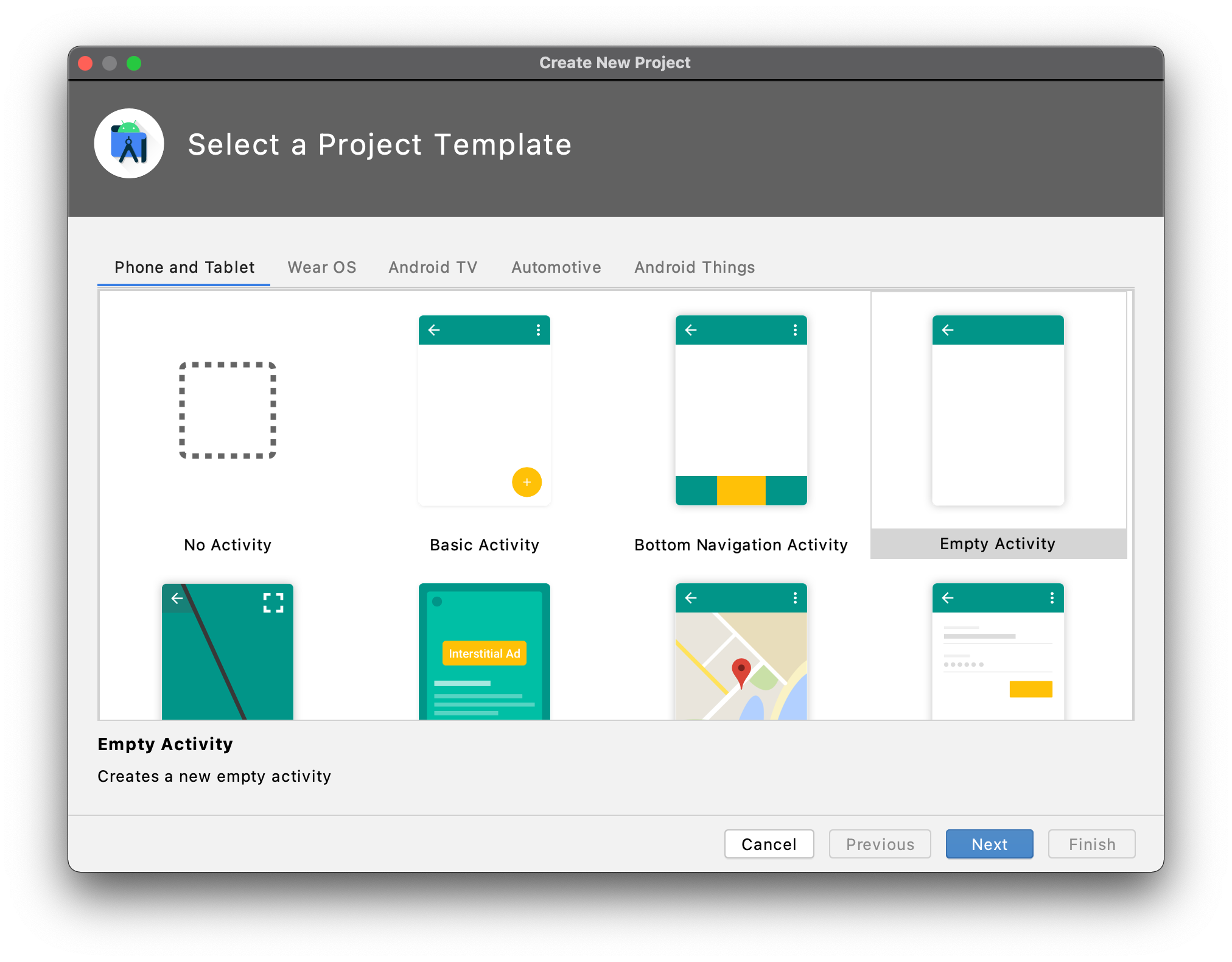 Project template selection