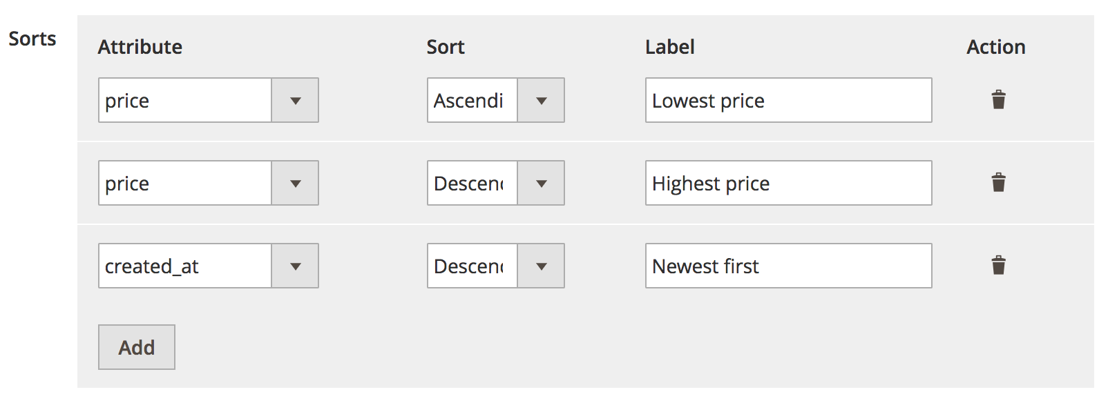 Sorting configuration