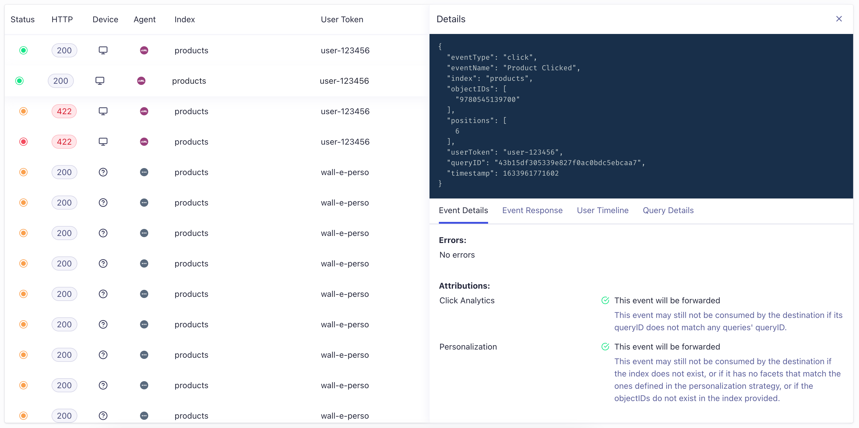 Event details in the Insights API Logs